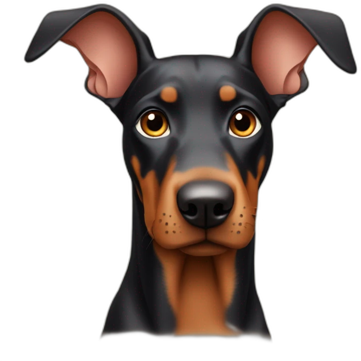 Doberman dog is cute looking with ears not bought back emoji