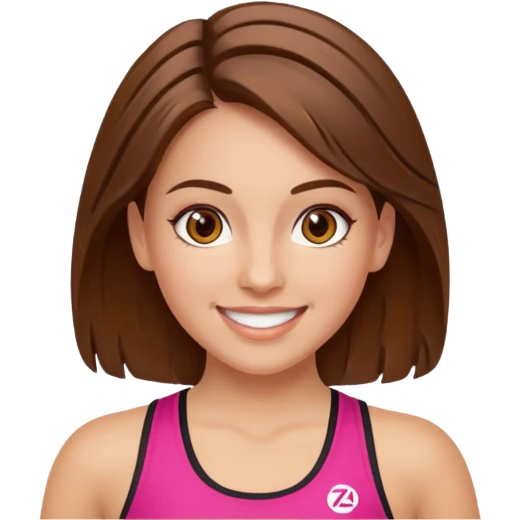 Make a zumba coach emoji, brown eyes, brown hair girl emoji