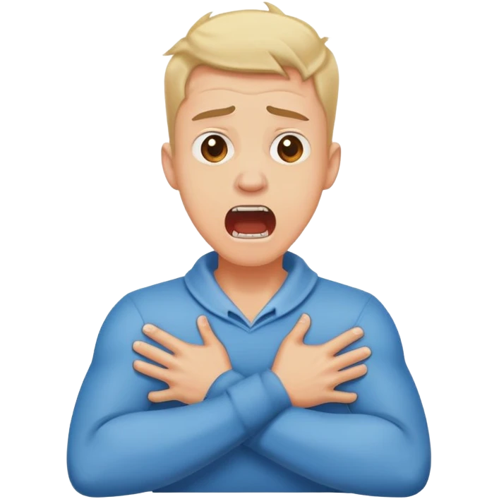 Guy scared screaming well his arms are crossed holding his neck emoji