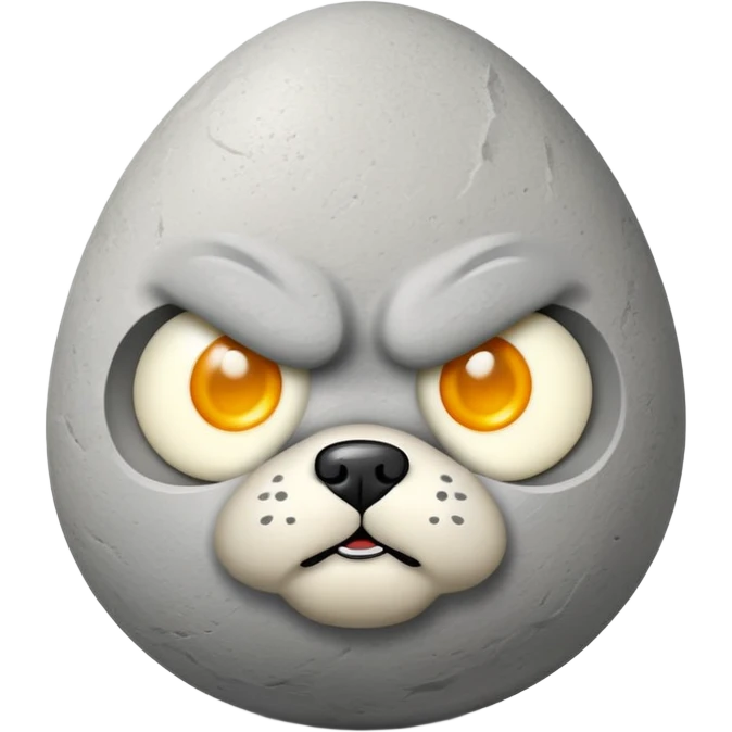 Angry pebble that looks like dog with egg on top emoji