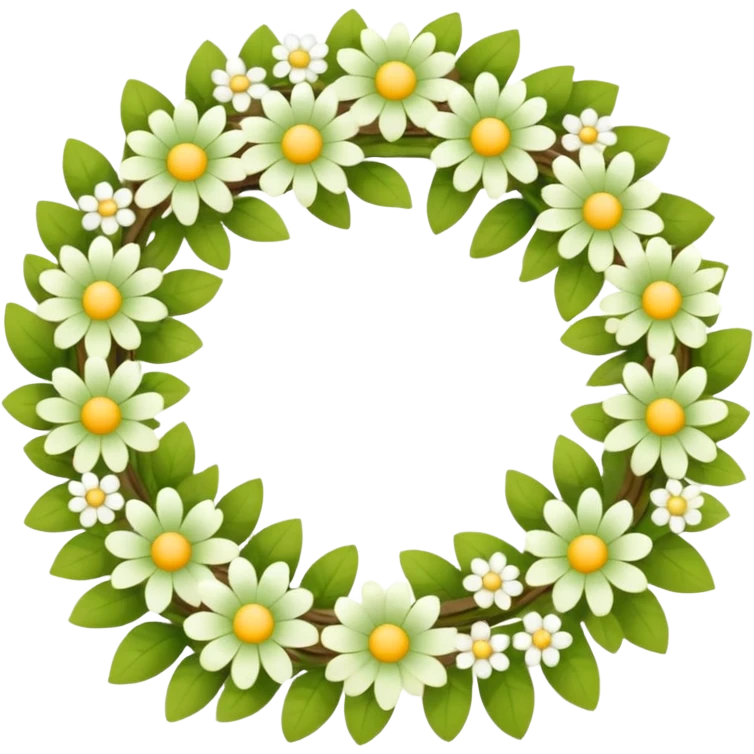 flower wreath with mostly yellow, white and green pastel colors, in a shape of an egg. flowers are original emoji