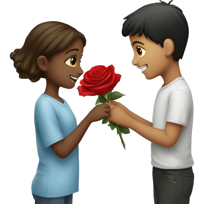 boy giving red rose to girl emoji