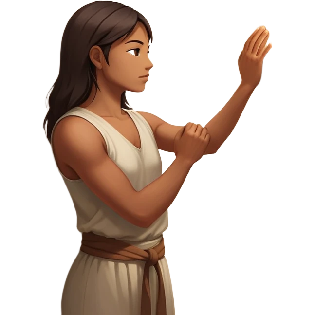 A person stands facing a wall with their hand on it, their shoulders hunched as if weighed down. A glowing, clenched fist of tension sits in their chest. But behind them, a doorway opens—light streaming through. The words "You are free" echo from inside. It’s the moment of  they can choose peace. emoji