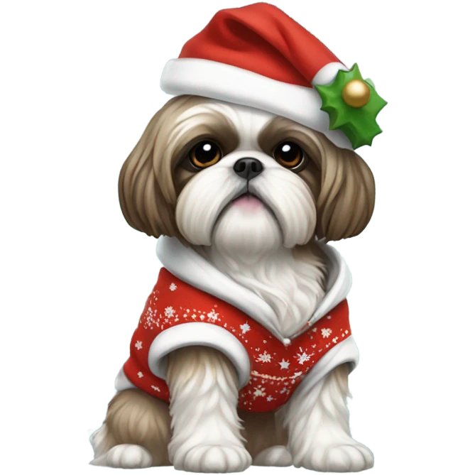 Shittzu wearing Christmas hoodie emoji