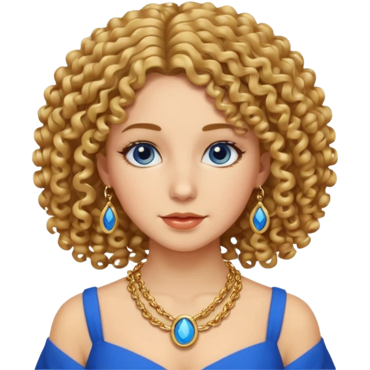curly hair woman blue dress and chain emoji