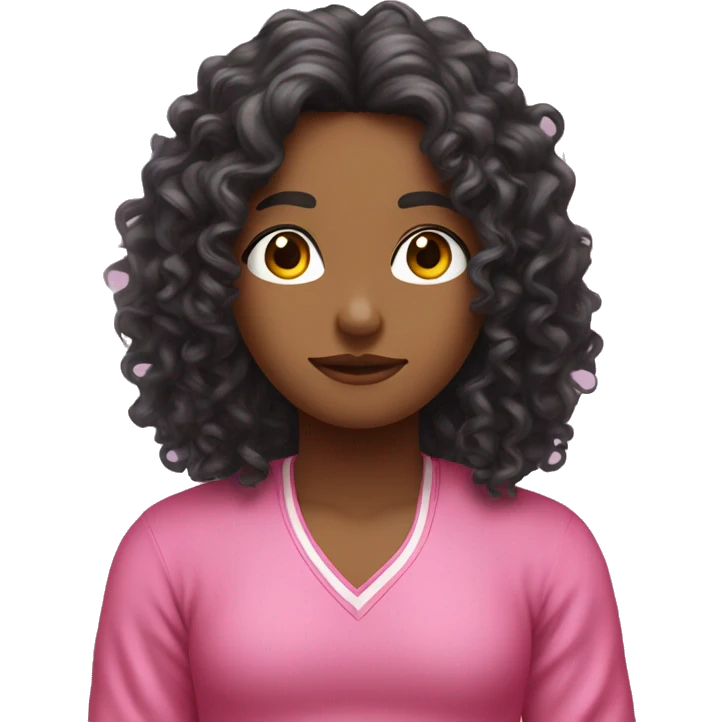 Curly Dark long hair meditation pink clothes seat eyes clothes emoji
