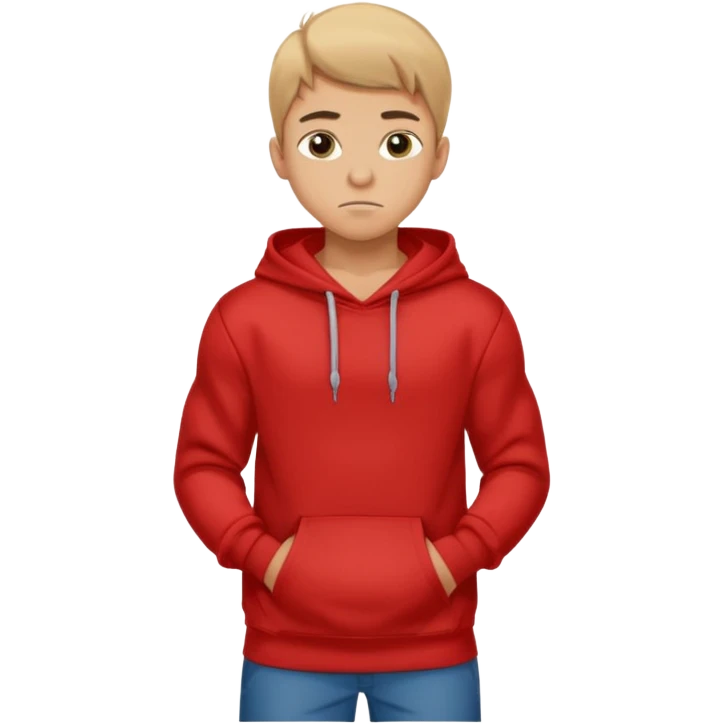 make me an emoji of an americain 19 yearold boy in a red hoodie that says "south" on it and give him with tan skin with his hands in his hands in his pocket not grining flexing his muscles emoji