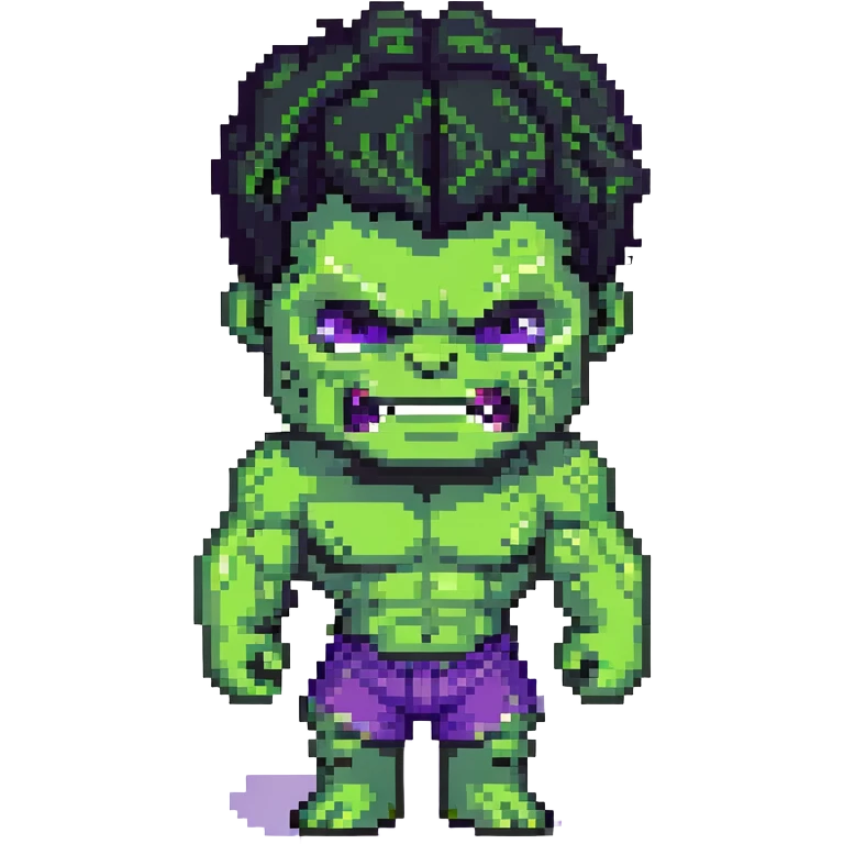 chibi version of Hulk from Marvel, exaggerated head, green skin, purple shorts emoji