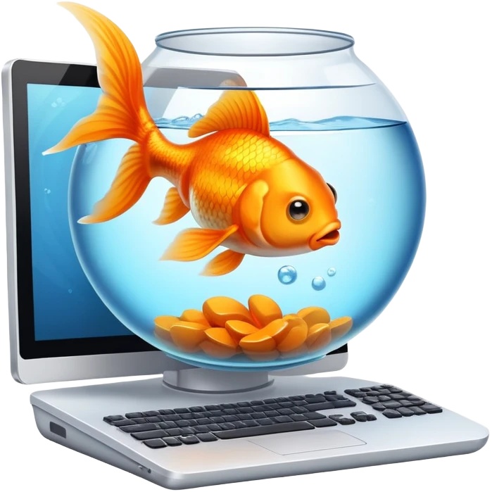 Goldfish operating a computer emoji