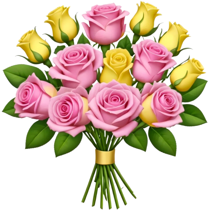 A mixed bouquet of pink roses and yellow lisianthus emoji