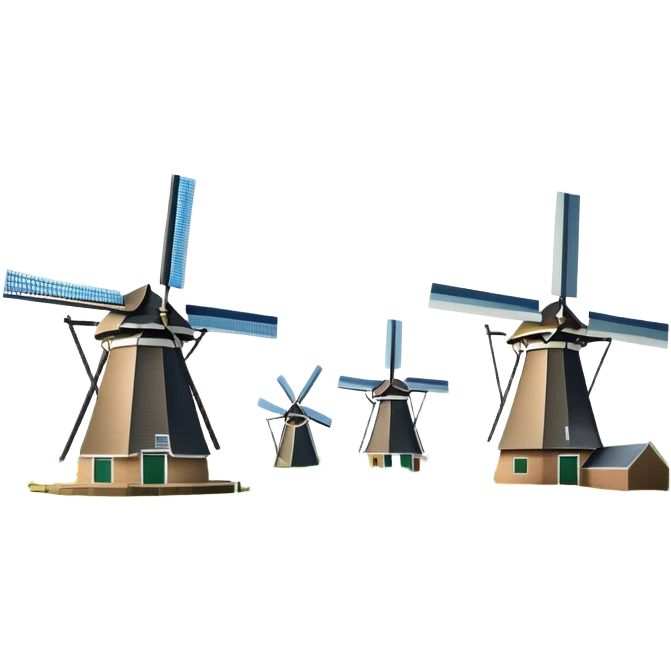 cinematic-realistic-kinderdijk-windmills-landmark-emoji,-showcasing-traditional-dutch-windmills-aligned-along-a-tranquil-canal,-with-lush-green-fields,-soft-ripples-in-the-water. emoji