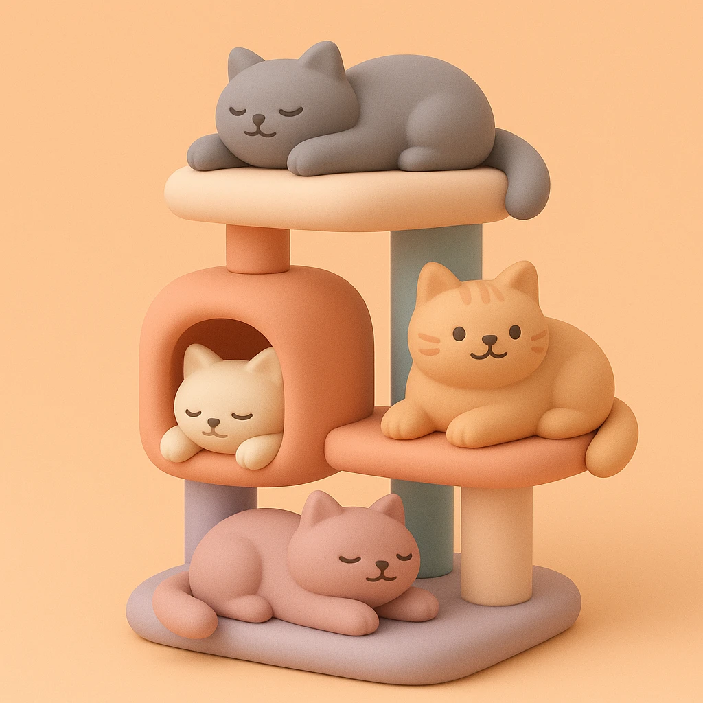 cats relaxing in a vertical playhouse emoji