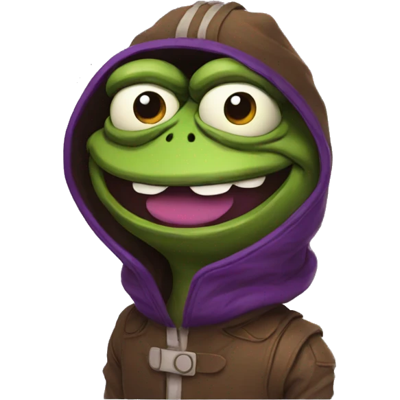 Pepe with a smile in brown and purple tones, stylish, brutal in a komonaut costume emoji