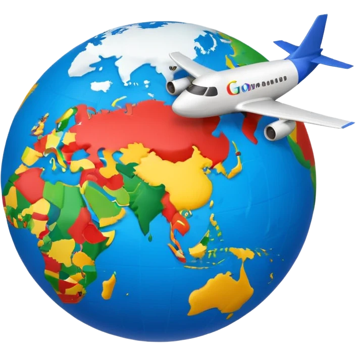 Globe Showing Europe-Africa with plane flying around it, google emoji style emoji