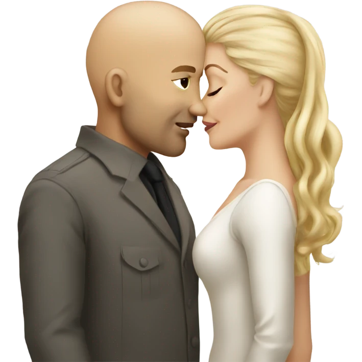 Bald man blonde woman kiss emoji