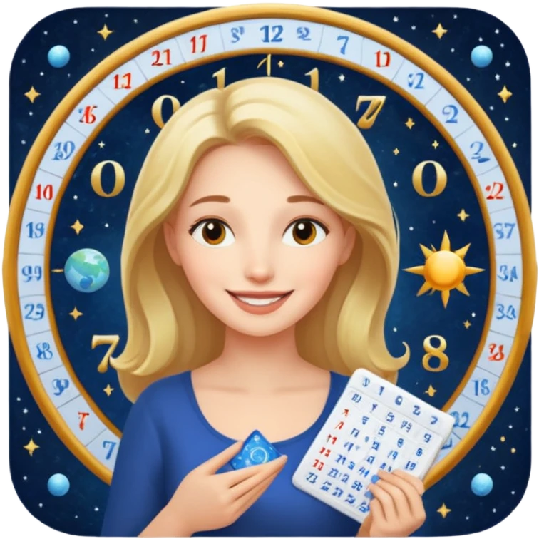A woman looking at her astrological calendar happy emoji