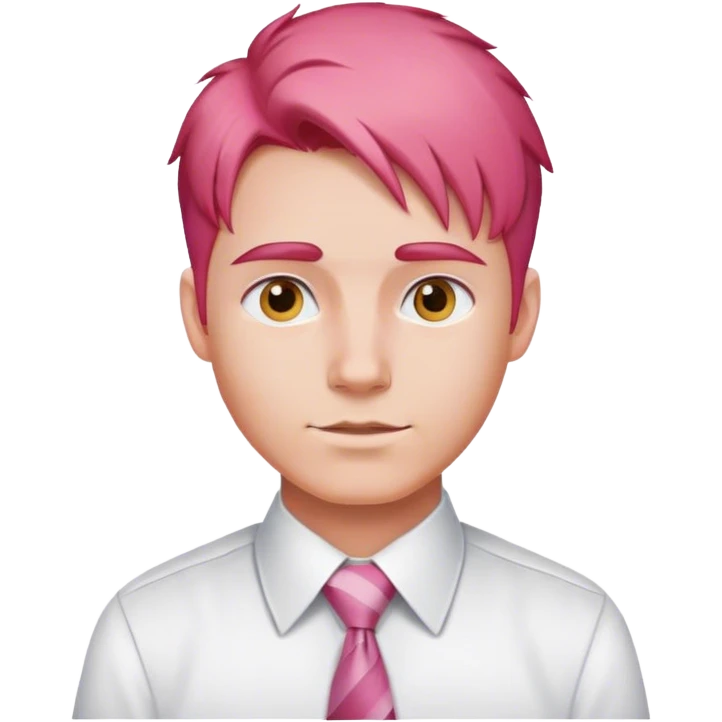 A man without a face and with red-pink hair, not short and long hairstyles in a white shirt with a tie emoji