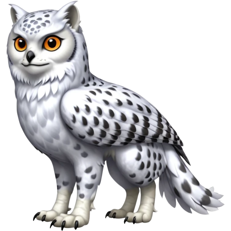 Beaked beaky Realistic wild natural elegant pretty beautiful handsome shiny colorful furry 4-legged digitigrade snow-leopard-snowy-owl-gryphon-griffin-arctic-fox-fusion-hybrid-fursona-furry-animal-creature, full body, hyper-realism, long tufted tail emoji