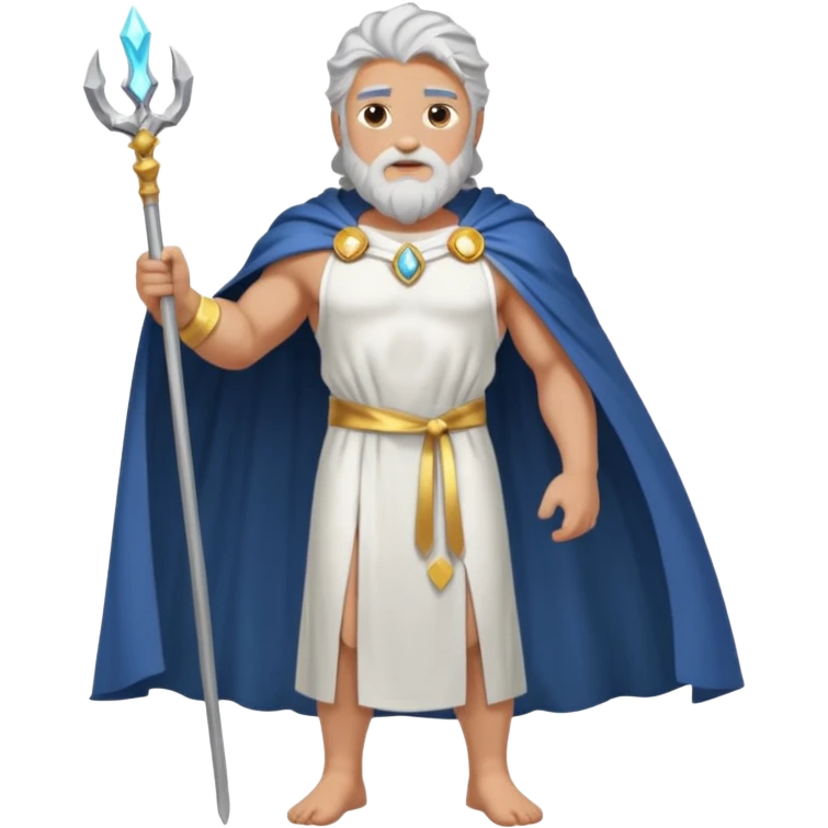 fullbody silverhair shirtless god ZEUS, white robe over shoulder and cape, standing still emoji