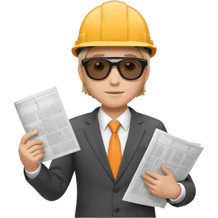 mach mir einen Trader der an der börse handelt mit anzug und einem bauarbieter helm und einem bauplan in der hand emoji