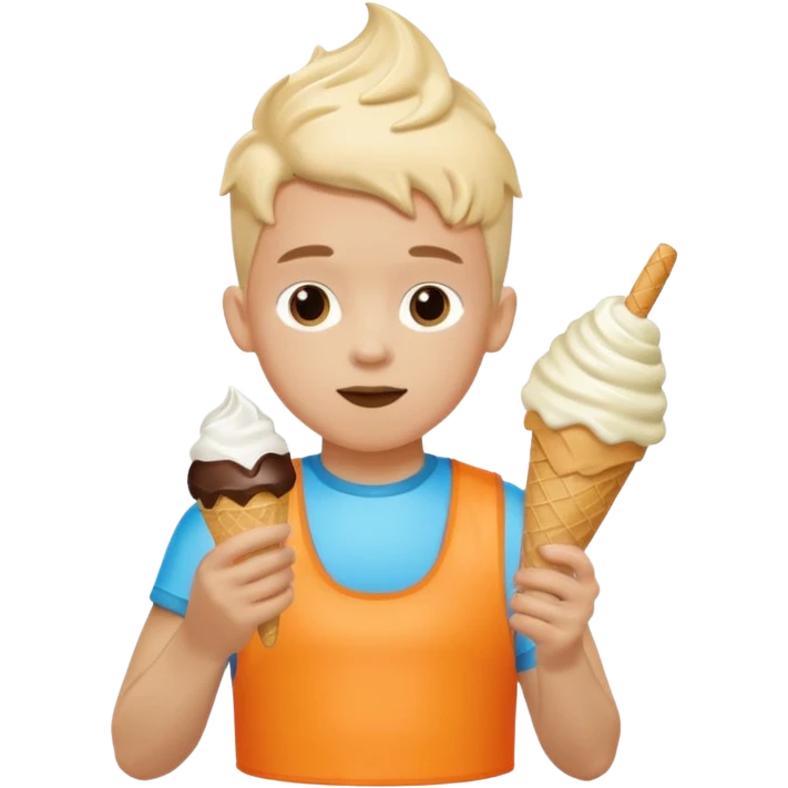 boy kid wearing arm floaties, eating ice cream emoji
