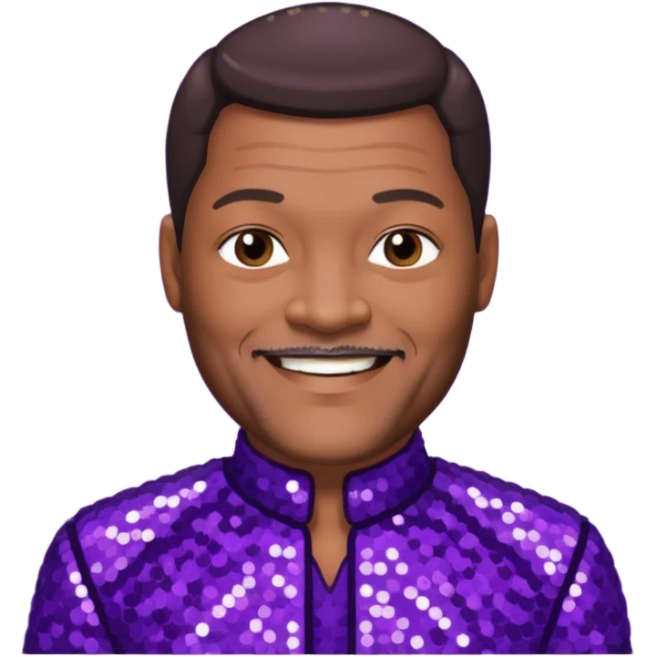 Lawrence Fishburne with dark brown hair, dark purple sequin outfit emoji