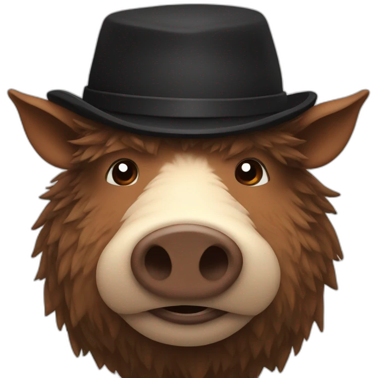 fullface emotionless big brown boar with black winter hat emoji