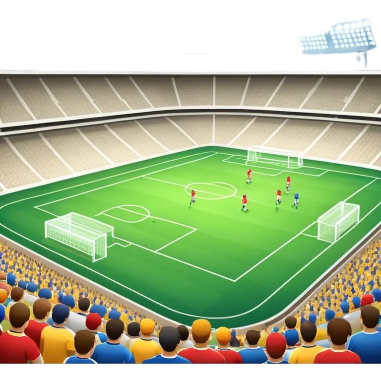 An icon featuring a large stadium with a football match in progress, players in action on the field, and a cheering crowd in the stands. Bright floodlights illuminate the pitch, creating an intense atmosphere of competition. The transparent background highlights the thrill of live sports events. emoji