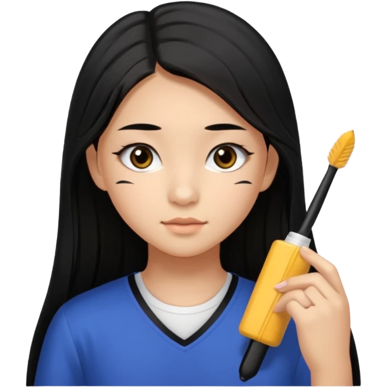 a tan chinese-american 15 year old girl with middle part long straight black hair down to her chest. mascara  emoji