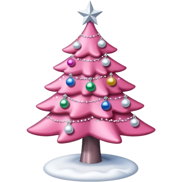 A pink Christmas tree with snow White glitter decorations emoji