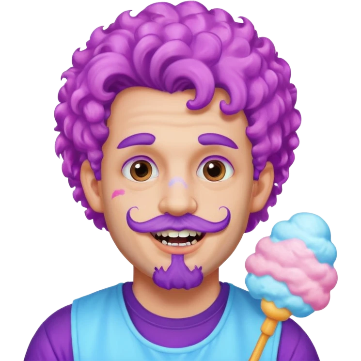 very colorful puffy violet curly haired man just beard  no mustache made out of cotton candy wearing teeth-braces and excessive face tattoos just face  emoji