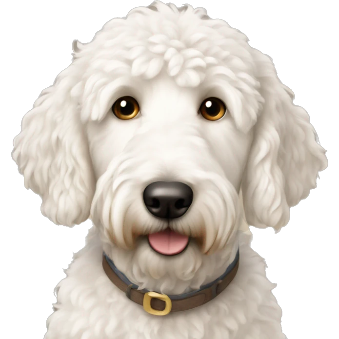 White golden doodle with a brown ear emoji