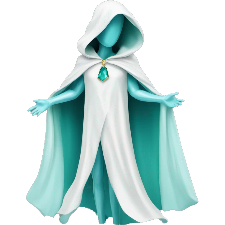 faceless mannequin flapping aquamarine gemstone white cape emoji