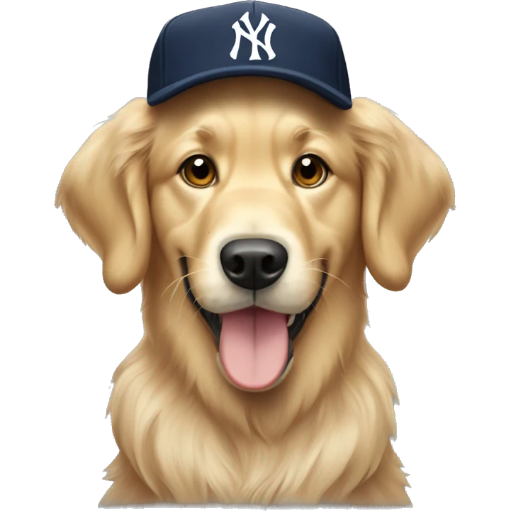 Golden retriever wearing NY Yankees hat emoji