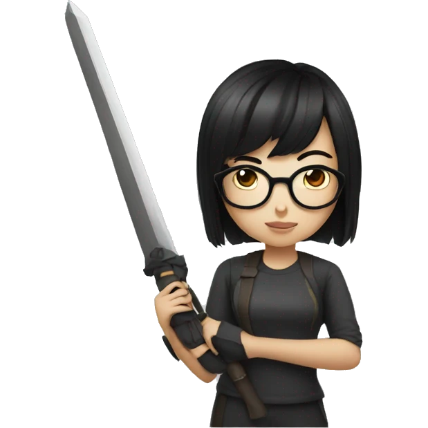 girl with black hair and round glasses holding longweapon emoji