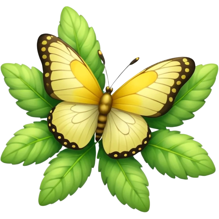 A fluffy bush with soft light-green foliage and a small butterfly emoji