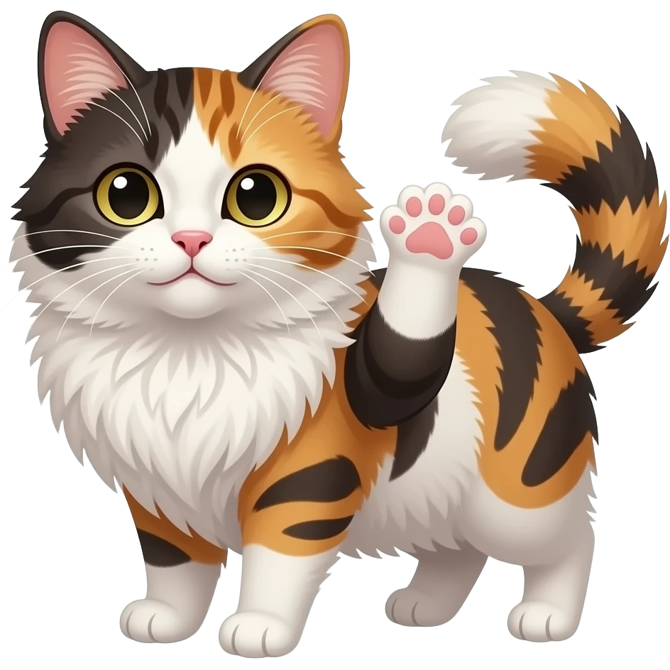 cute long haired calico cat waving emoji
