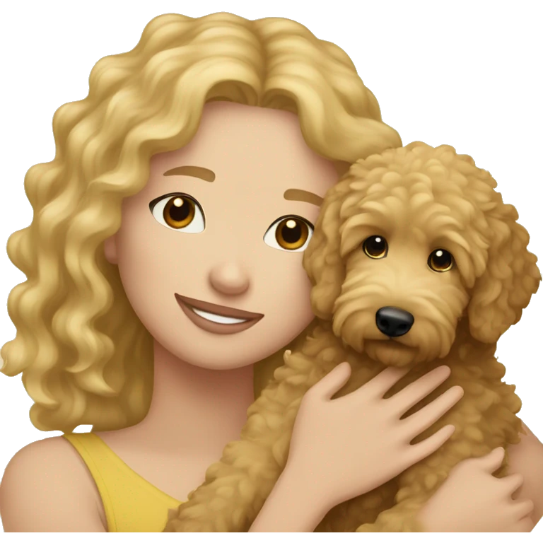 curly blonde hair hugging golden doodle  emoji