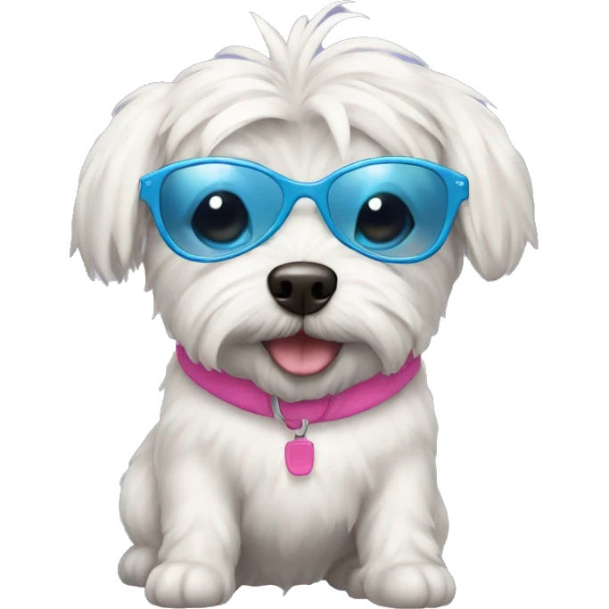 Malteese dog in swimsuit and su glasses emoji