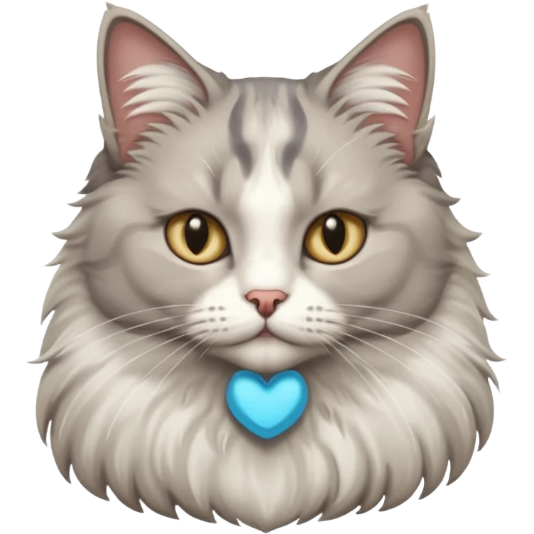 a very fluffy big grey and white cat sitting regally emoji