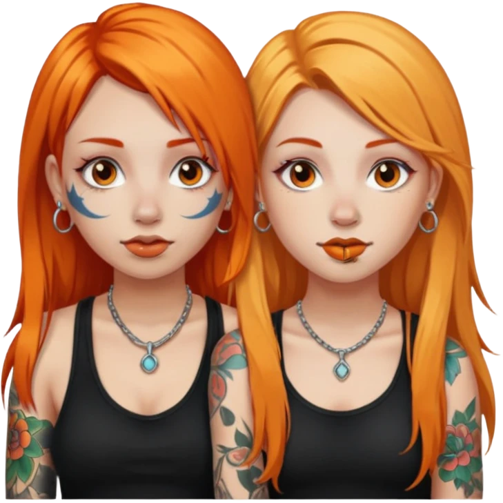 two girls with septum piercings and tattoos one girl has orange hair, and the other girl has long blonde hair emoji