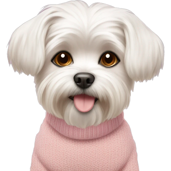 Maltese dog with some brown color on her face pink sweater emoji