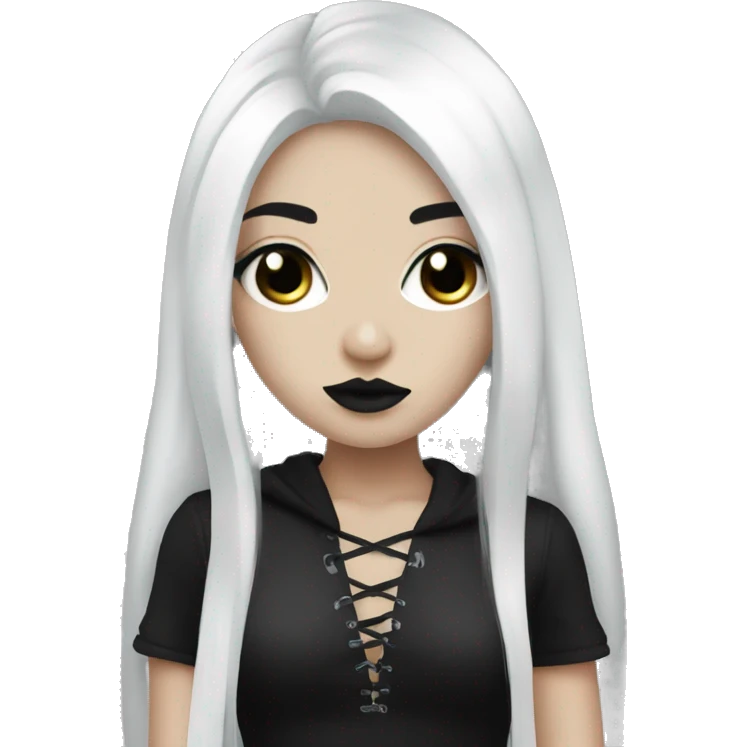 goth girl with white foundation and black eyeliner with long black hair  emoji