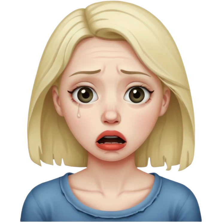 Woman choking herself with dramatic face emoji