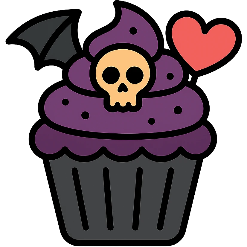 gothic cupcake, color icon style, dark aesthetic, intricate details emoji