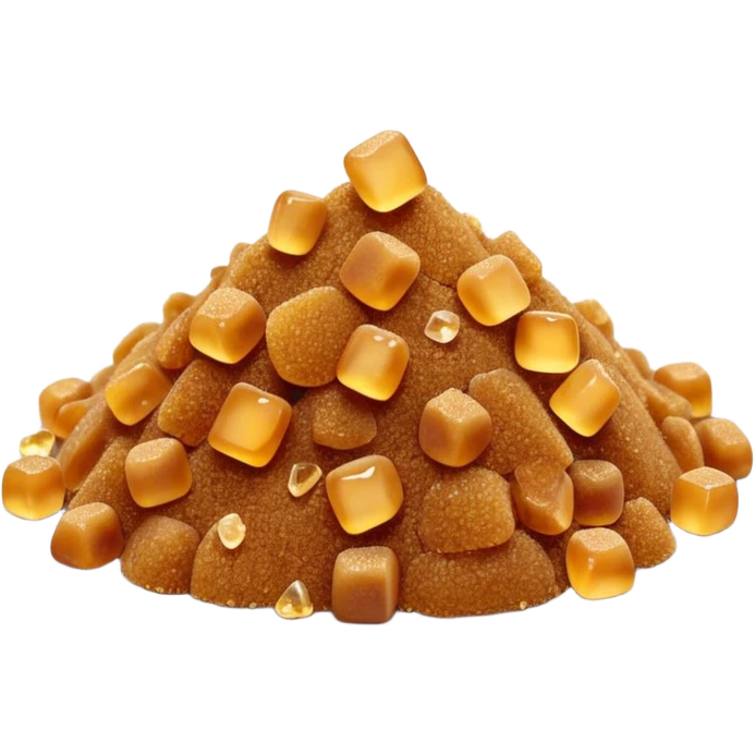small heap of brown sugar, golden-amber, coarse granulated texture, dry, a few loose crystals, no spoon, clean, 3D, soft shadows, natural, no cartoon features, no packaging, no bowl, transparent background, emoji scale emoji