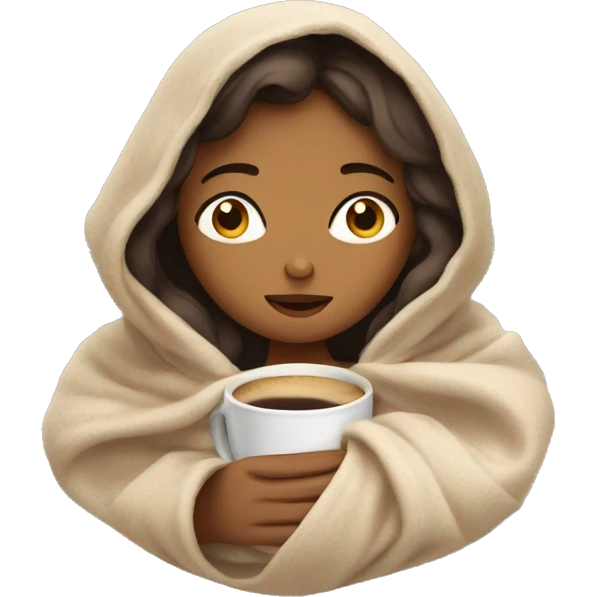 girl inside a blanket sipping coffee eyes closed emoji