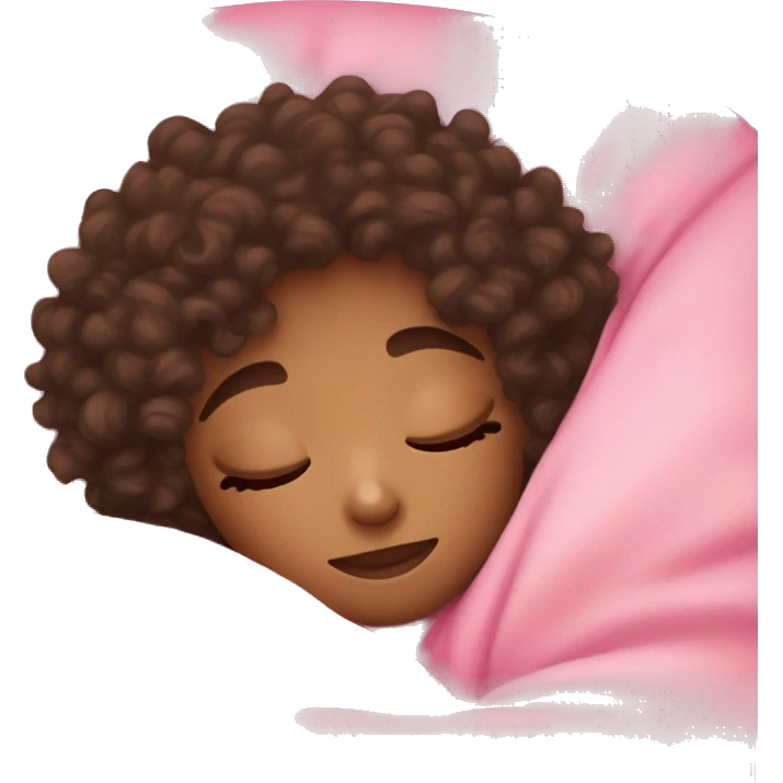 Lightskin girl with curly hair sleeping with pink blanket emoji