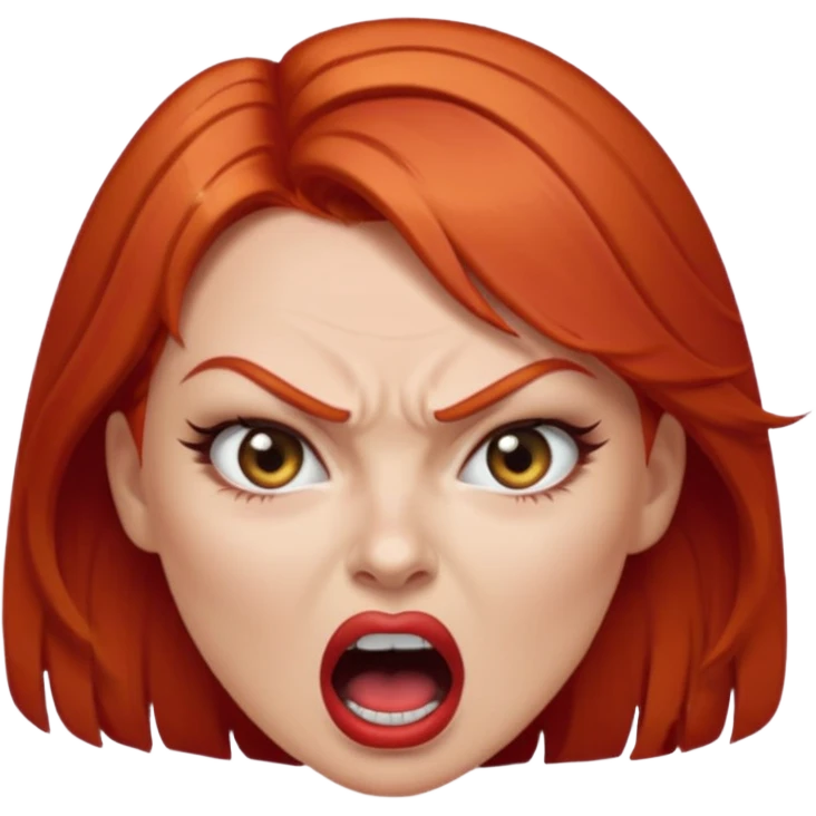 mujer pelirroja con los ojos y los labios maquillados enojada gritando emoji
