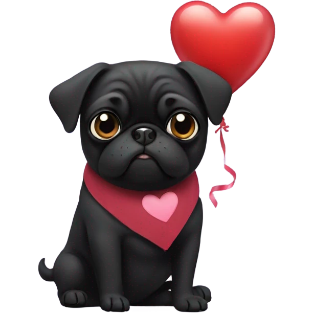 Black pug with a heart balloon emoji